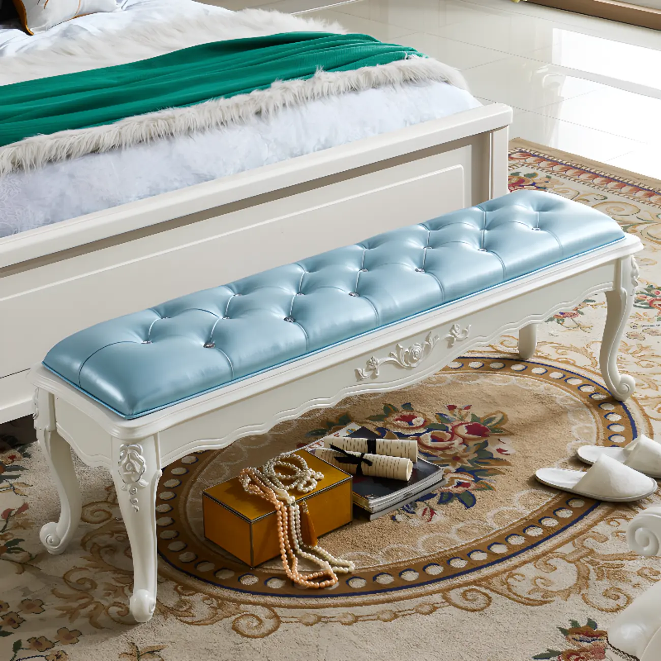 Victorian Button-Tufted Upholstered Entryway Benches Image - 4 | homeyfad