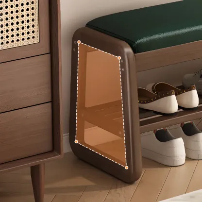 Modern Upholstered Natural Wooden Bench with Shoe Storage Image - 7