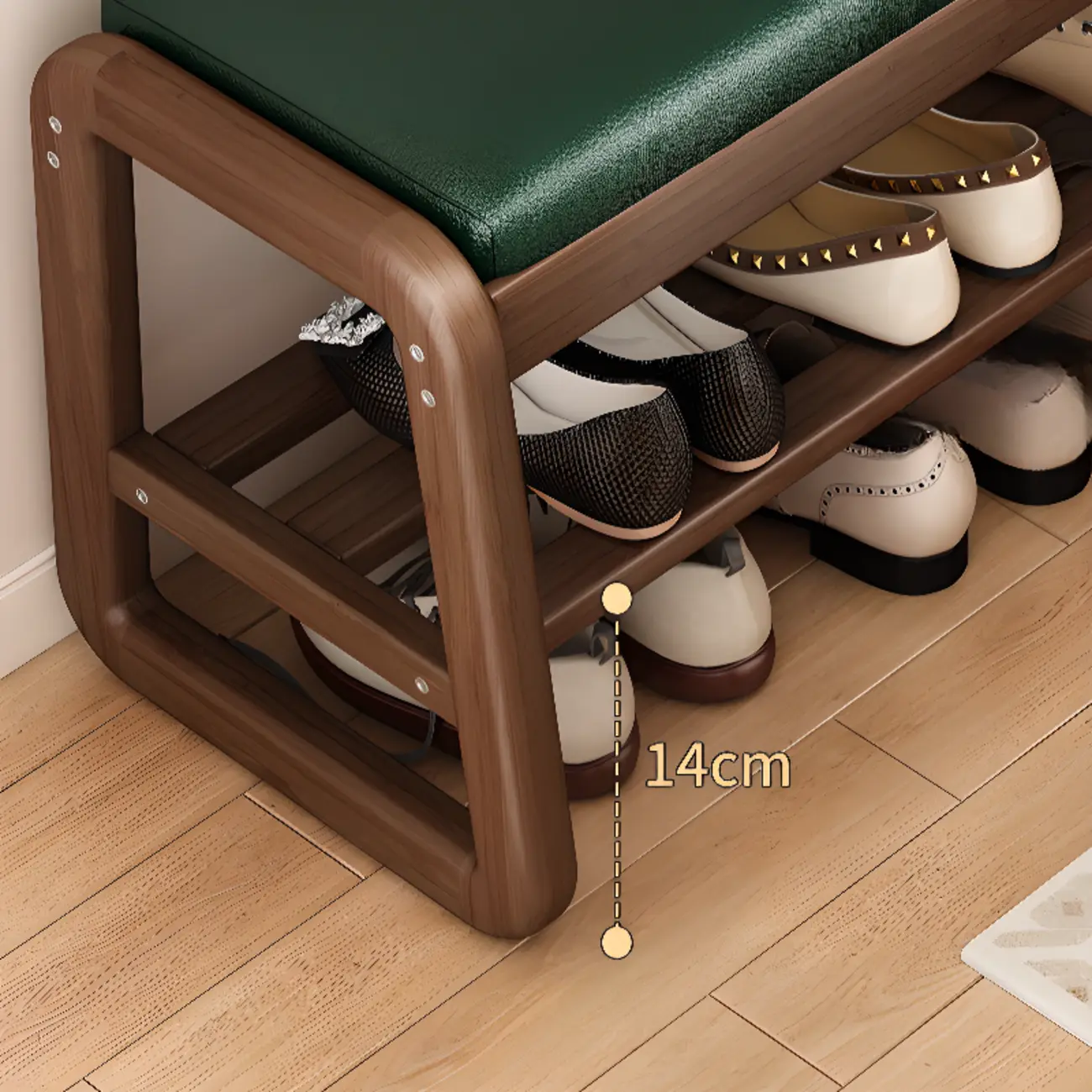 Modern Upholstered Natural Wooden Bench with Shoe Storage Image - 8 | homeyfad