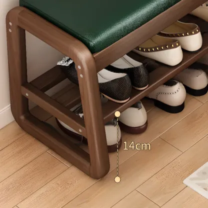 Modern Upholstered Natural Wooden Bench with Shoe Storage Image - 8