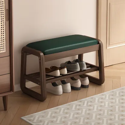 Modern Upholstered Natural Wooden Bench with Shoe Storage Image - 18