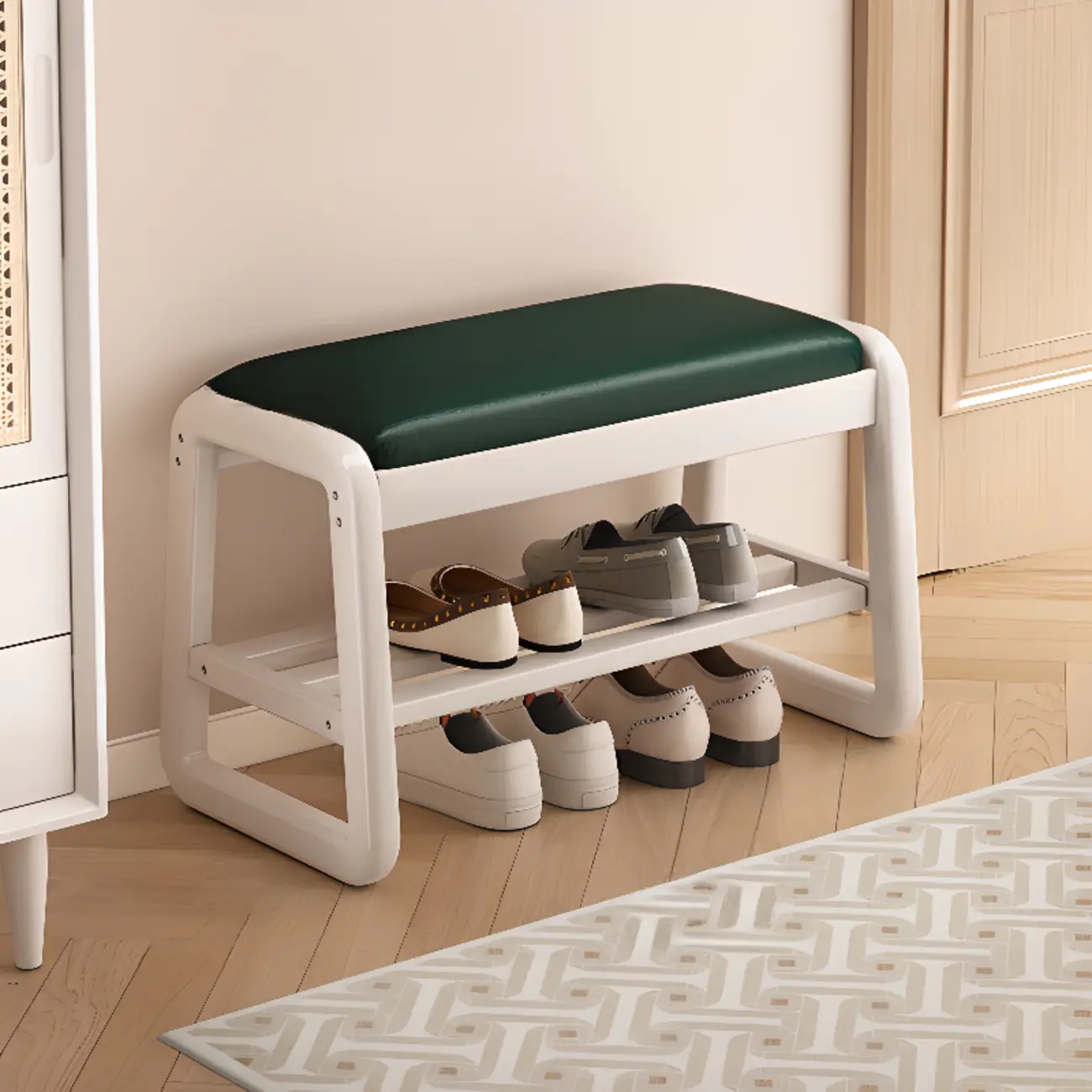 Modern Upholstered Natural Wooden Bench with Shoe Storage Image - 26 | homeyfad