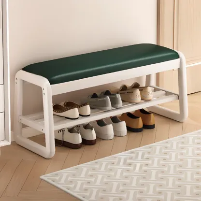 Modern Upholstered Natural Wooden Bench with Shoe Storage Image - 27