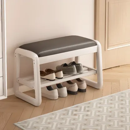 Modern Upholstered Natural Wooden Bench with Shoe Storage Image - 29