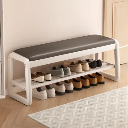 Modern Upholstered Natural Wooden Bench with Shoe Storage Image - 31