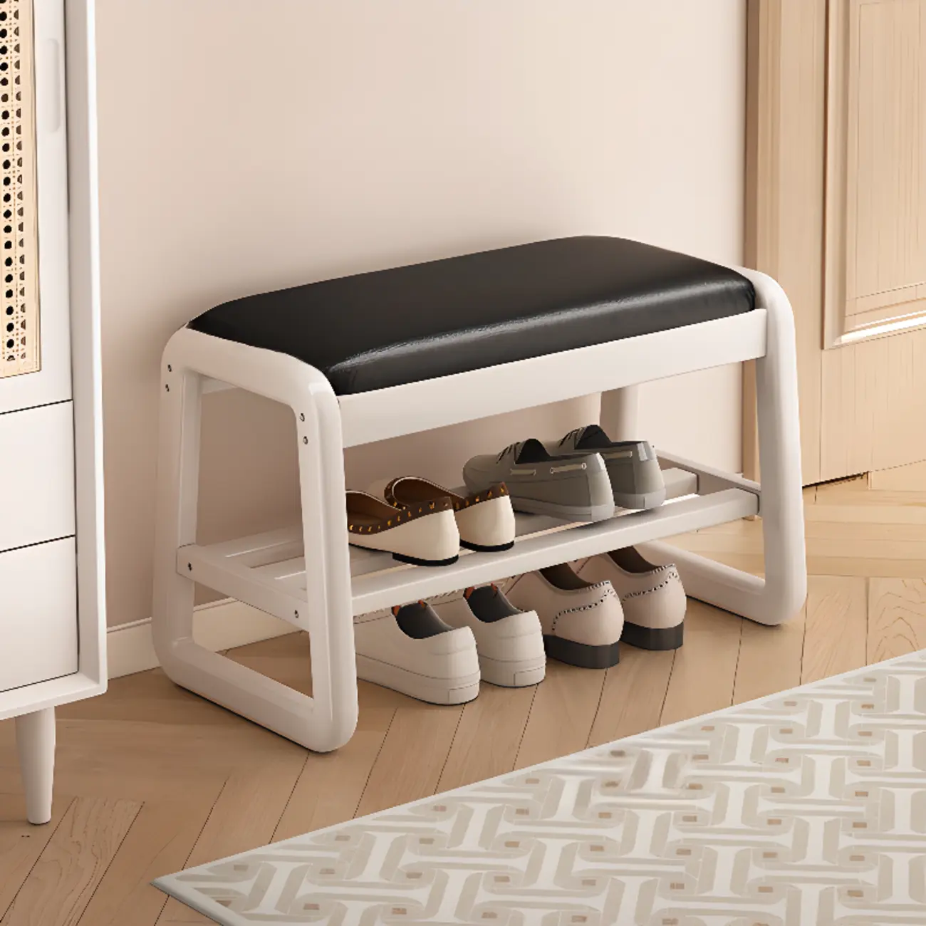 Modern Upholstered Natural Wooden Bench with Shoe Storage Image - 32 | homeyfad