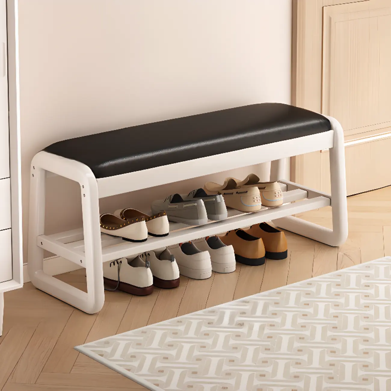 Modern Upholstered Natural Wooden Bench with Shoe Storage Image - 33 | homeyfad