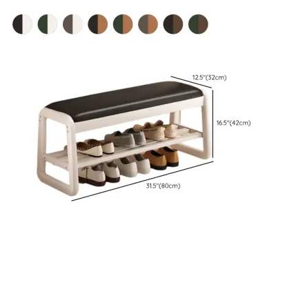 Modern Upholstered Natural Wooden Bench with Shoe Storage Image - 37