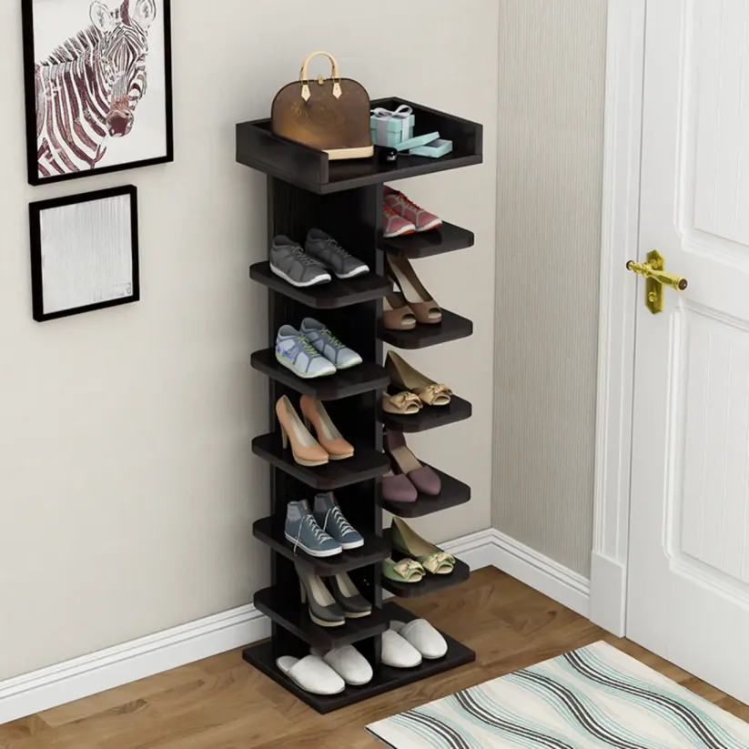 black wooden shoe storage