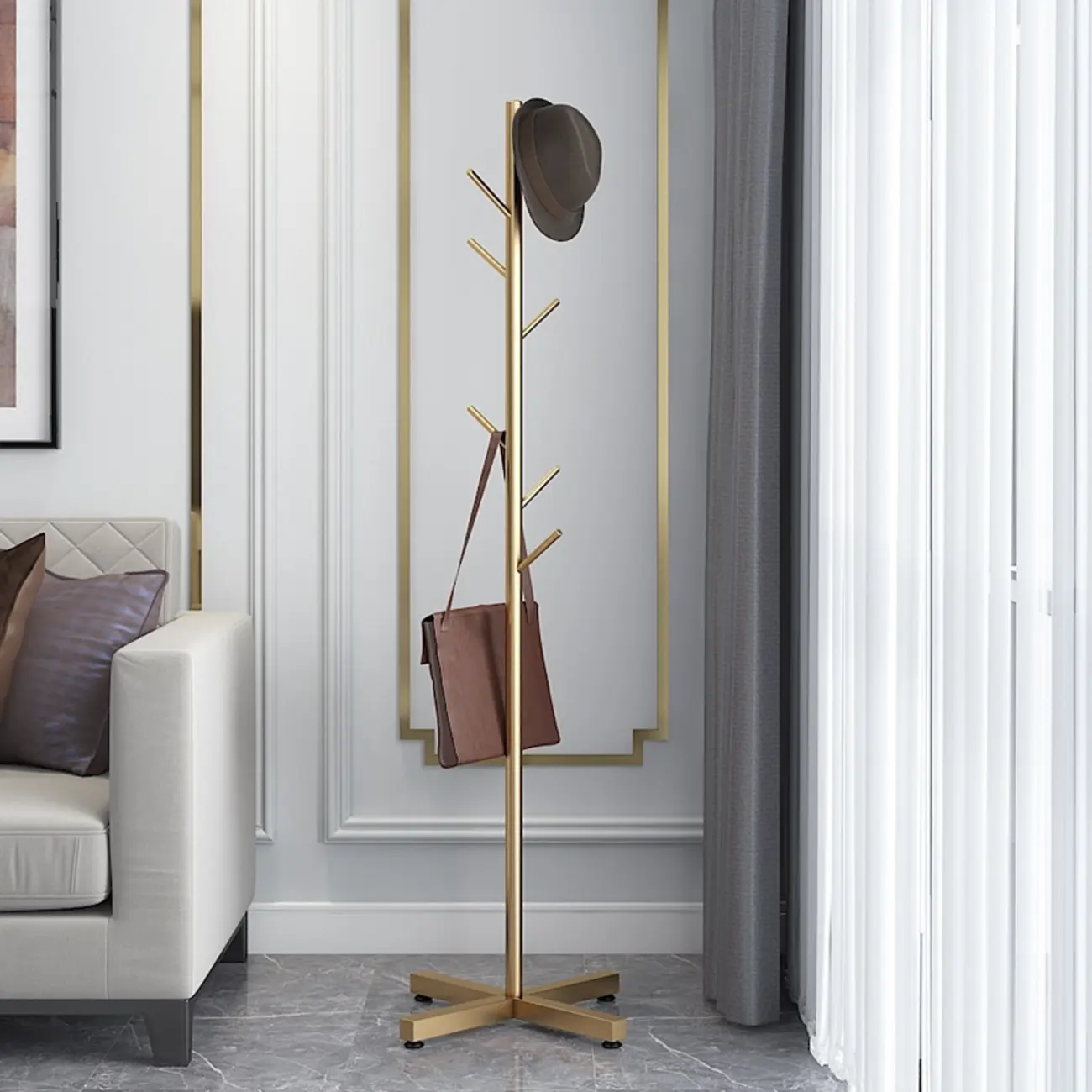 Glam Modern Freestanding Coat Rack with Hooks Image - 4 | homeyfad