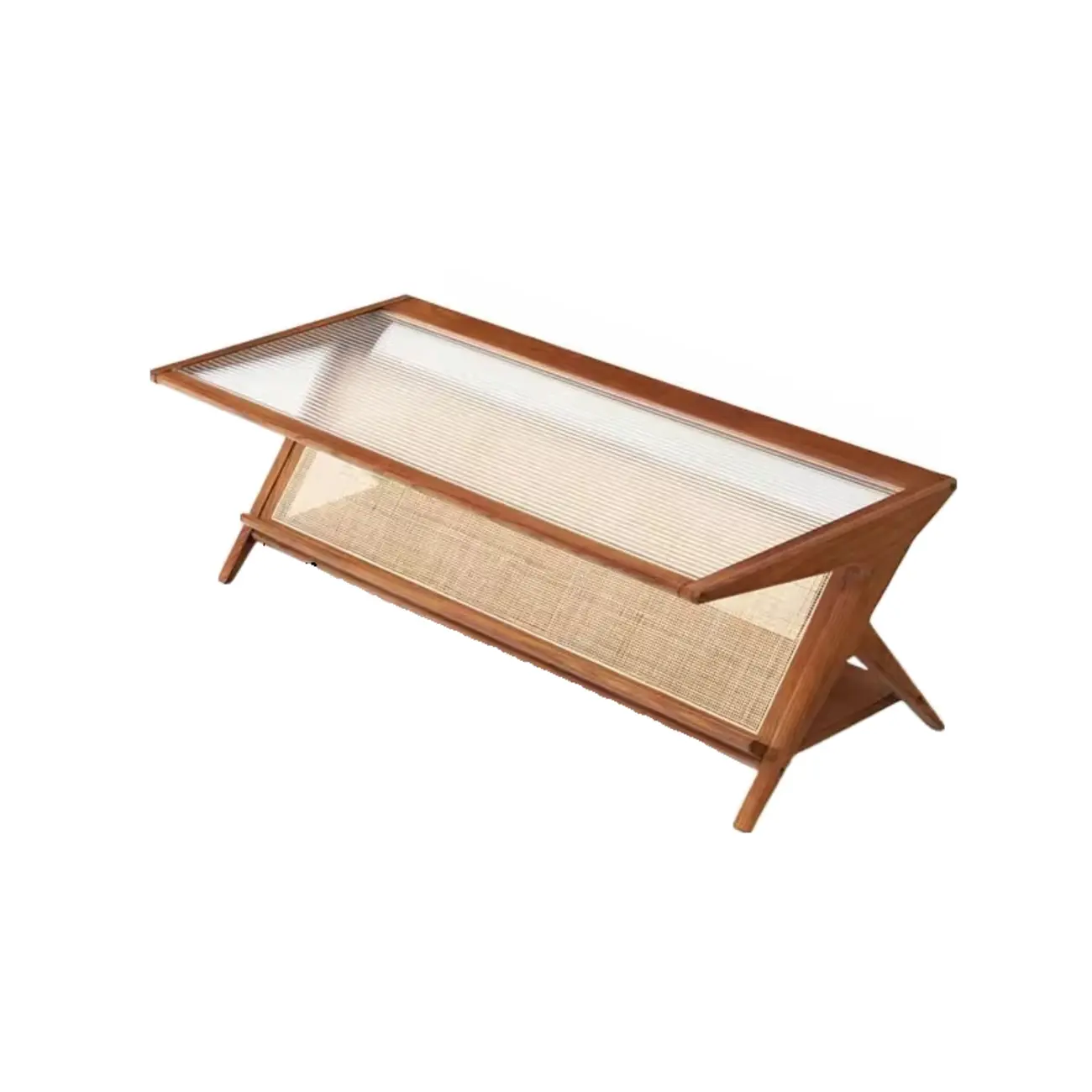 Modern Brown Rectangle Glass Wood Coffee Table with Shelf Image - 9 | homeyfad