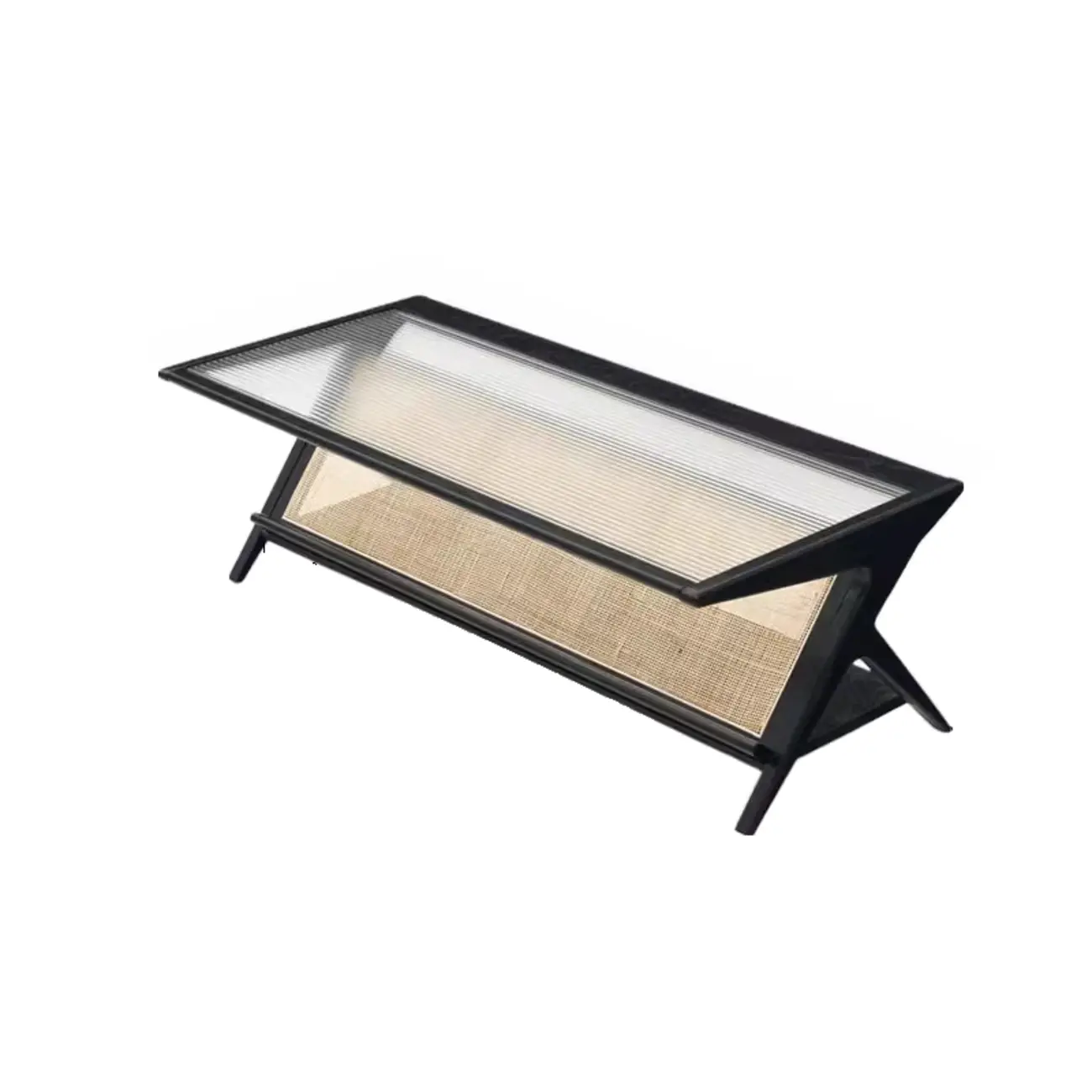 Modern Brown Rectangle Glass Wood Coffee Table with Shelf Image - 10 | homeyfad