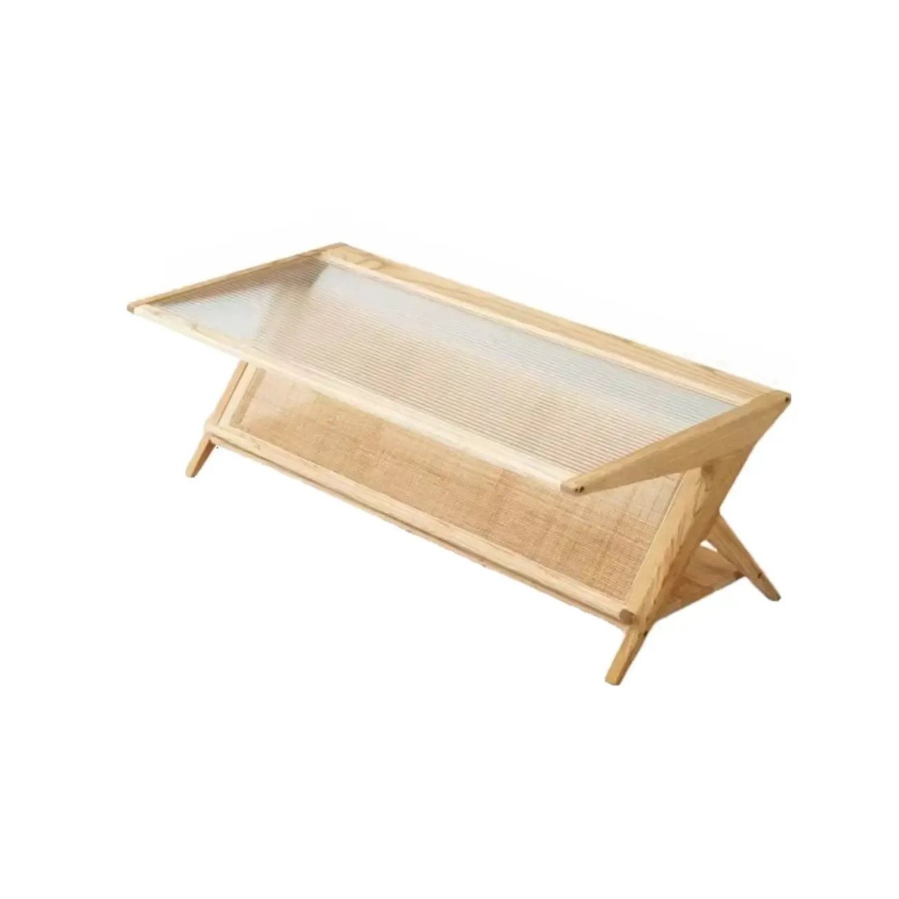 Modern Brown Rectangle Glass Wood Coffee Table with Shelf Image - 12