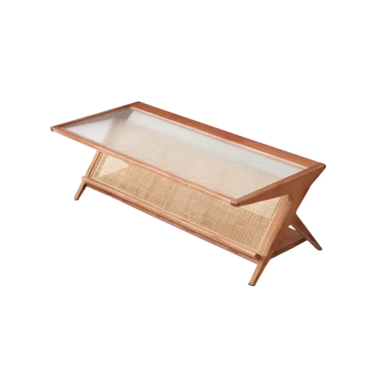 Modern Brown Rectangle Glass Wood Coffee Table with Shelf Image - 13 | homeyfad