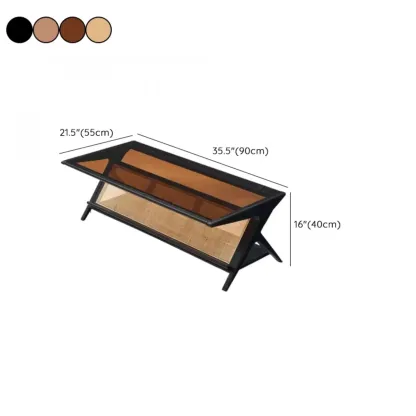 Modern Brown Rectangle Glass Wood Coffee Table with Shelf Image - 15