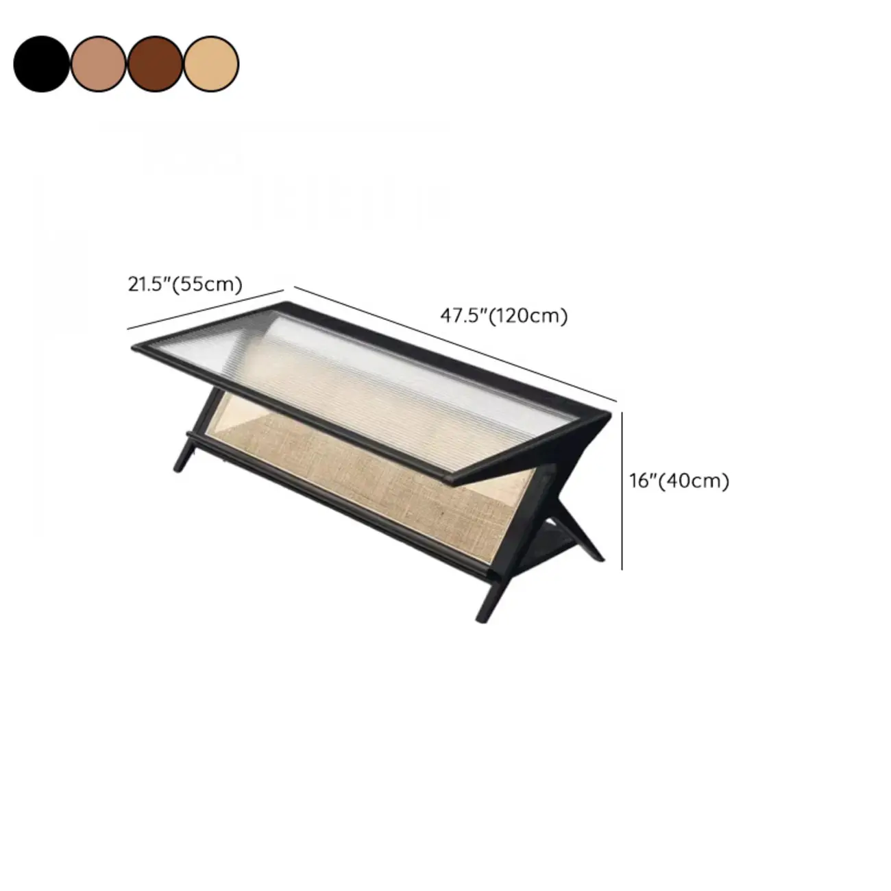 Modern Brown Rectangle Glass Wood Coffee Table with Shelf Image - 16 | homeyfad