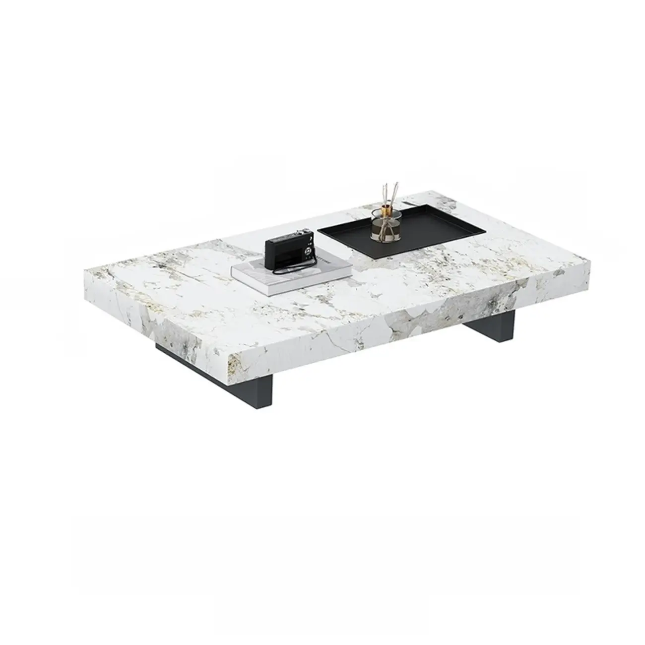 Modern Stone Black Rectangular Metal Base Table Image - 6 | homeyfad