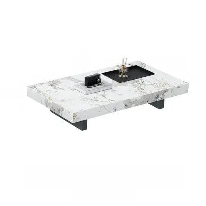 Modern Stone Black Rectangular Metal Base Table Image - 6