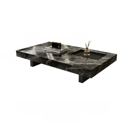 Modern Stone Black Rectangular Metal Base Table Image - 5