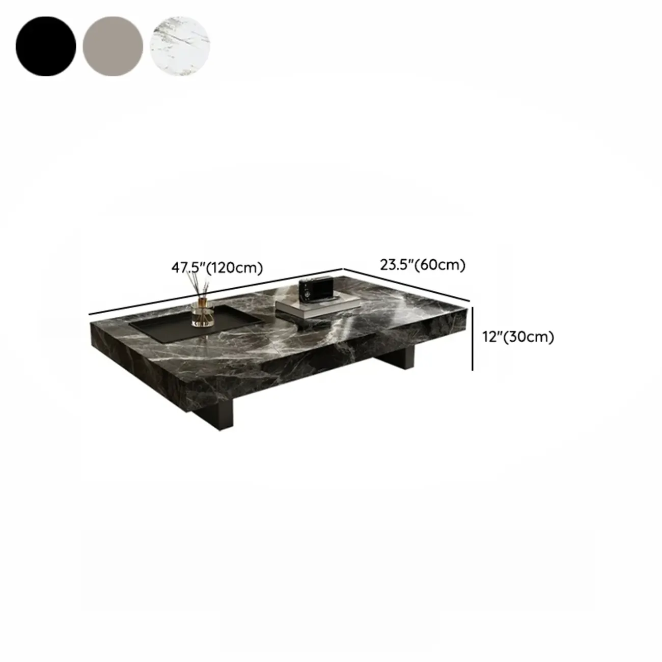 Modern Stone Black Rectangular Metal Base Table Image - 8 | homeyfad