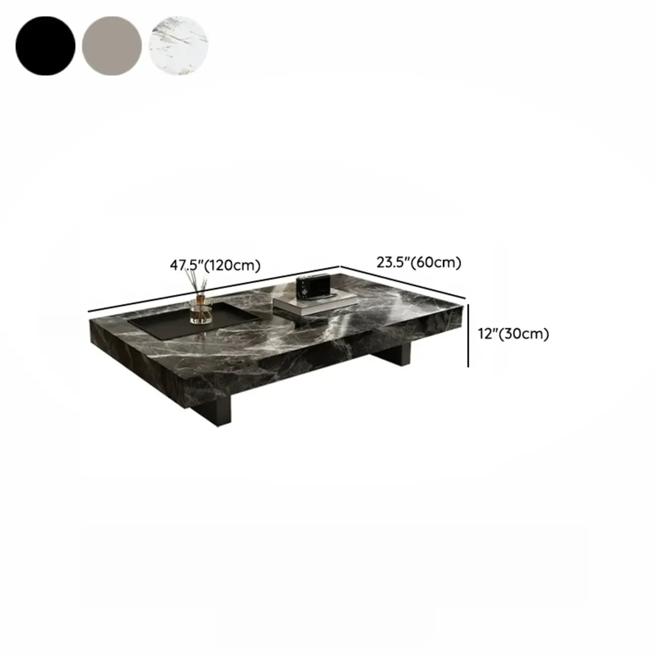 Modern Stone Black Rectangular Metal Base Table Image - 8