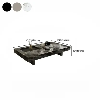 Modern Stone Black Rectangular Metal Base Table Image - 8