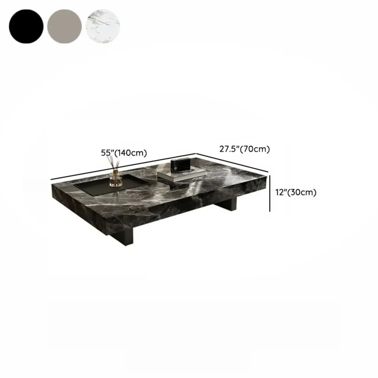 Modern Stone Black Rectangular Metal Base Table Image - 10