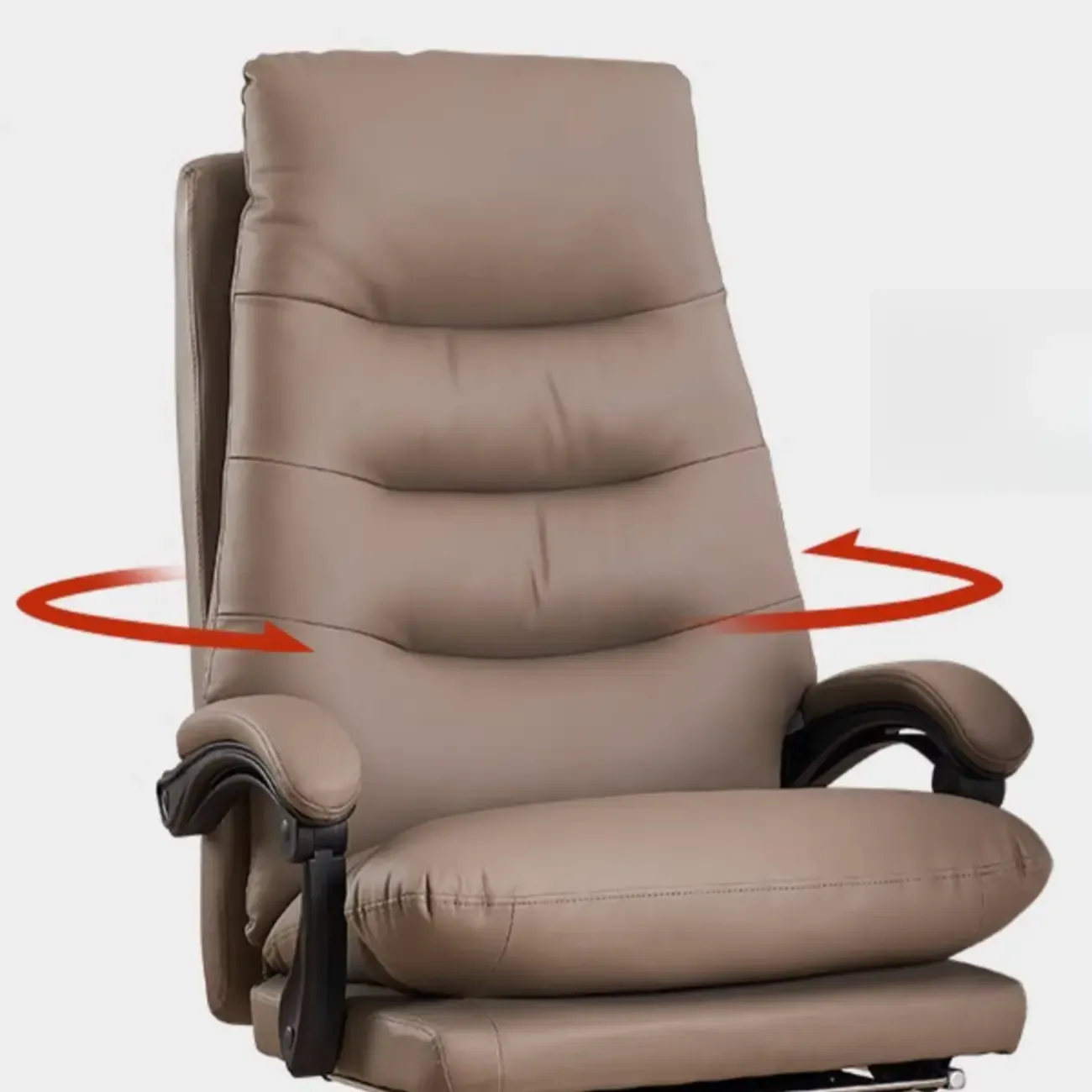 Ergonomic Beige Leather Reclining Office Chair Image - 7