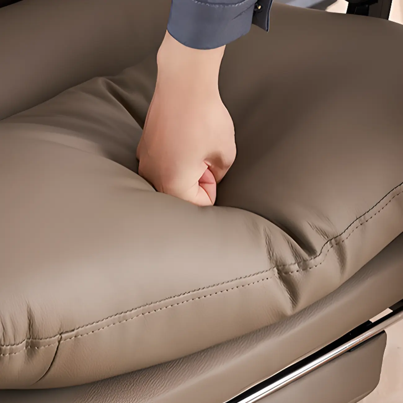 Ergonomic Beige Leather Reclining Office Chair Image - 10 | homeyfad