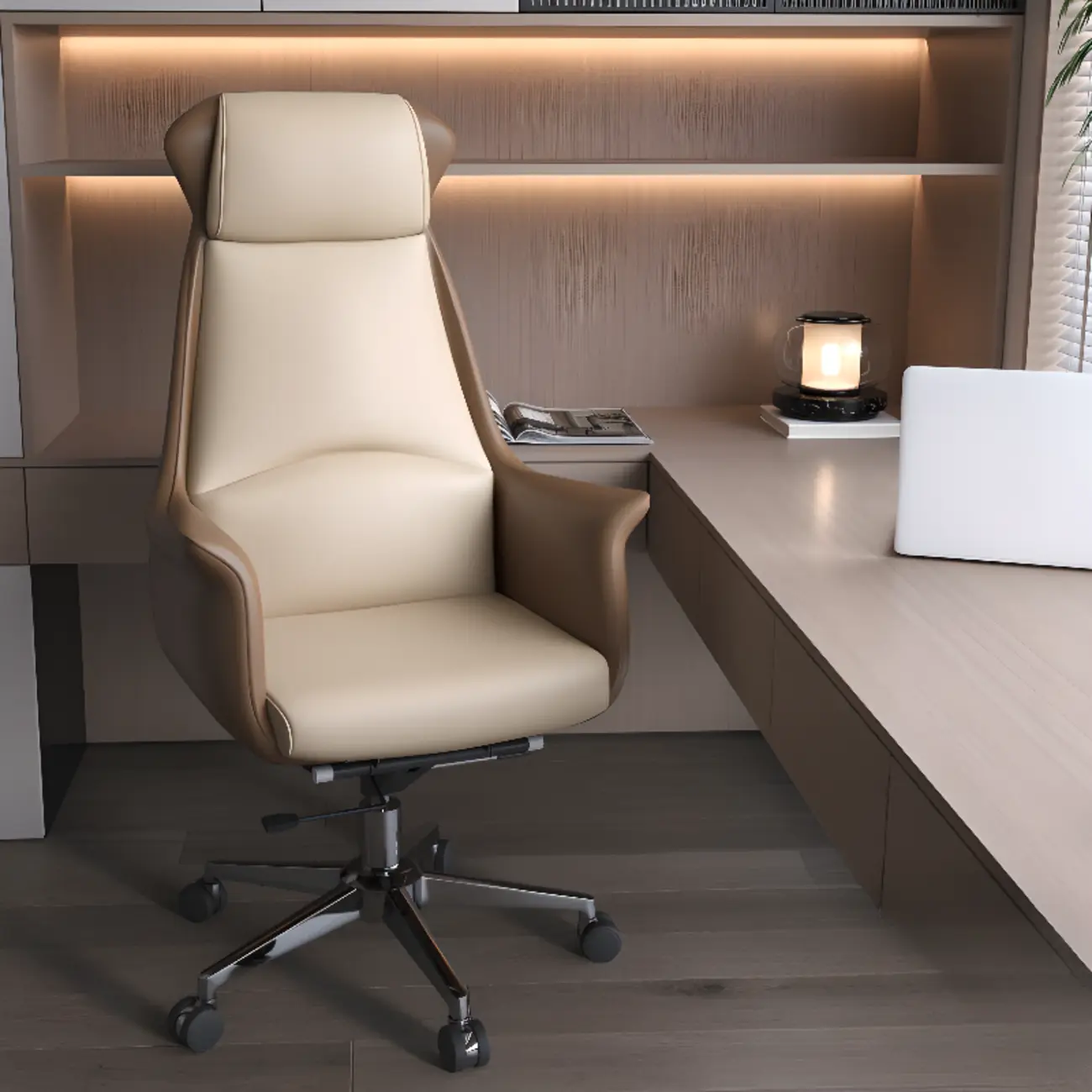 Modern White Orange Leather Ergonomic Executive Office Chair Image - 2 | homeyfad