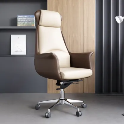 Modern White Orange Leather Ergonomic Executive Office Chair Image - 3