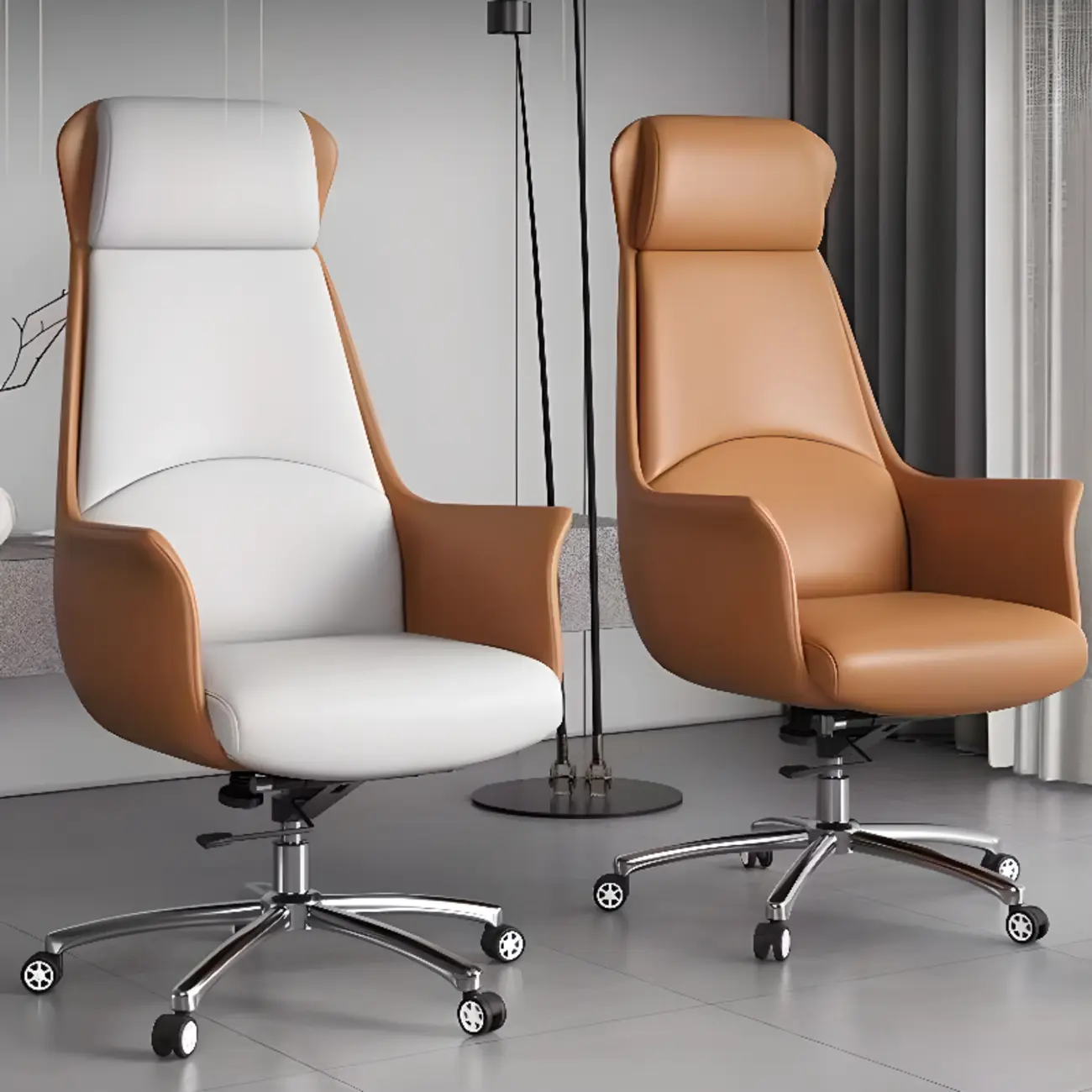 Modern White Orange Leather Ergonomic Executive Office Chair Image - 4 | homeyfad