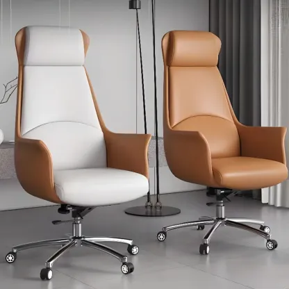 Modern White Orange Leather Ergonomic Executive Office Chair Image - 4