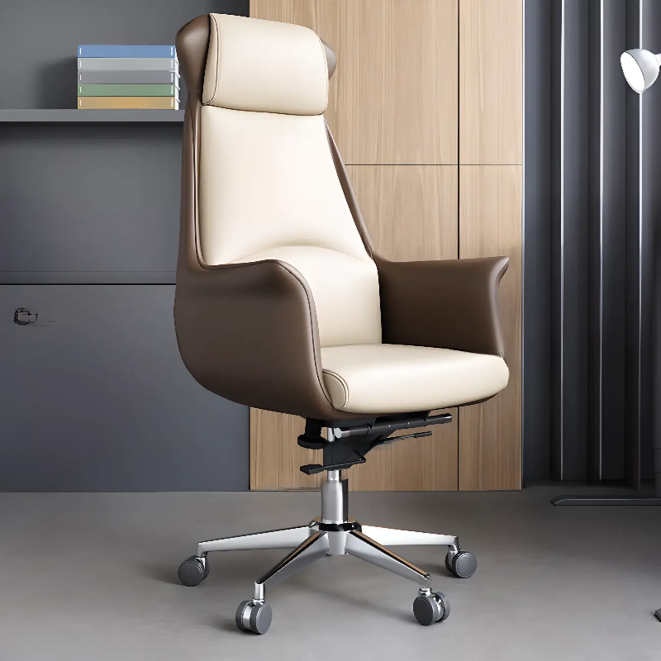 Modern White Orange Leather Ergonomic Executive Office Chair Image - 5 | homeyfad