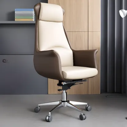 Modern White Orange Leather Ergonomic Executive Office Chair Image - 5