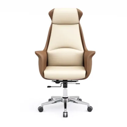 Modern White Orange Leather Ergonomic Executive Office Chair Image - 13