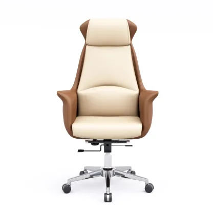 Modern White Orange Leather Ergonomic Executive Office Chair Image - 27