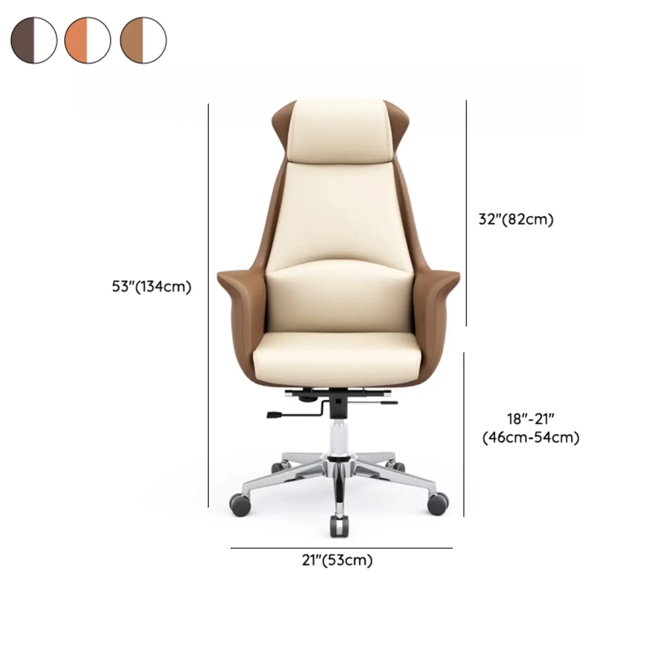 Modern White Orange Leather Ergonomic Executive Office Chair #size