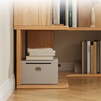 Natural Finish L-Shaped Vertical Wood Open Back Bookcase Image - 8