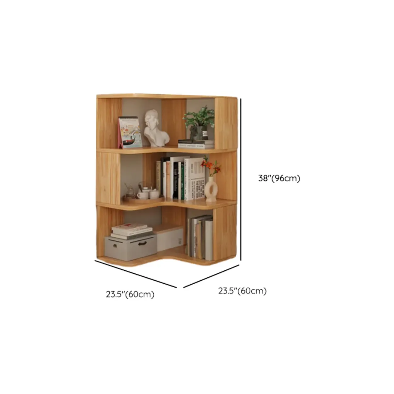 Natural Finish L-Shaped Vertical Wood Open Back Bookcase Image - 14