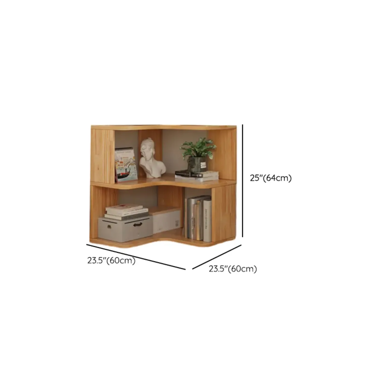 Natural Finish L-Shaped Vertical Wood Open Back Bookcase Image - 15