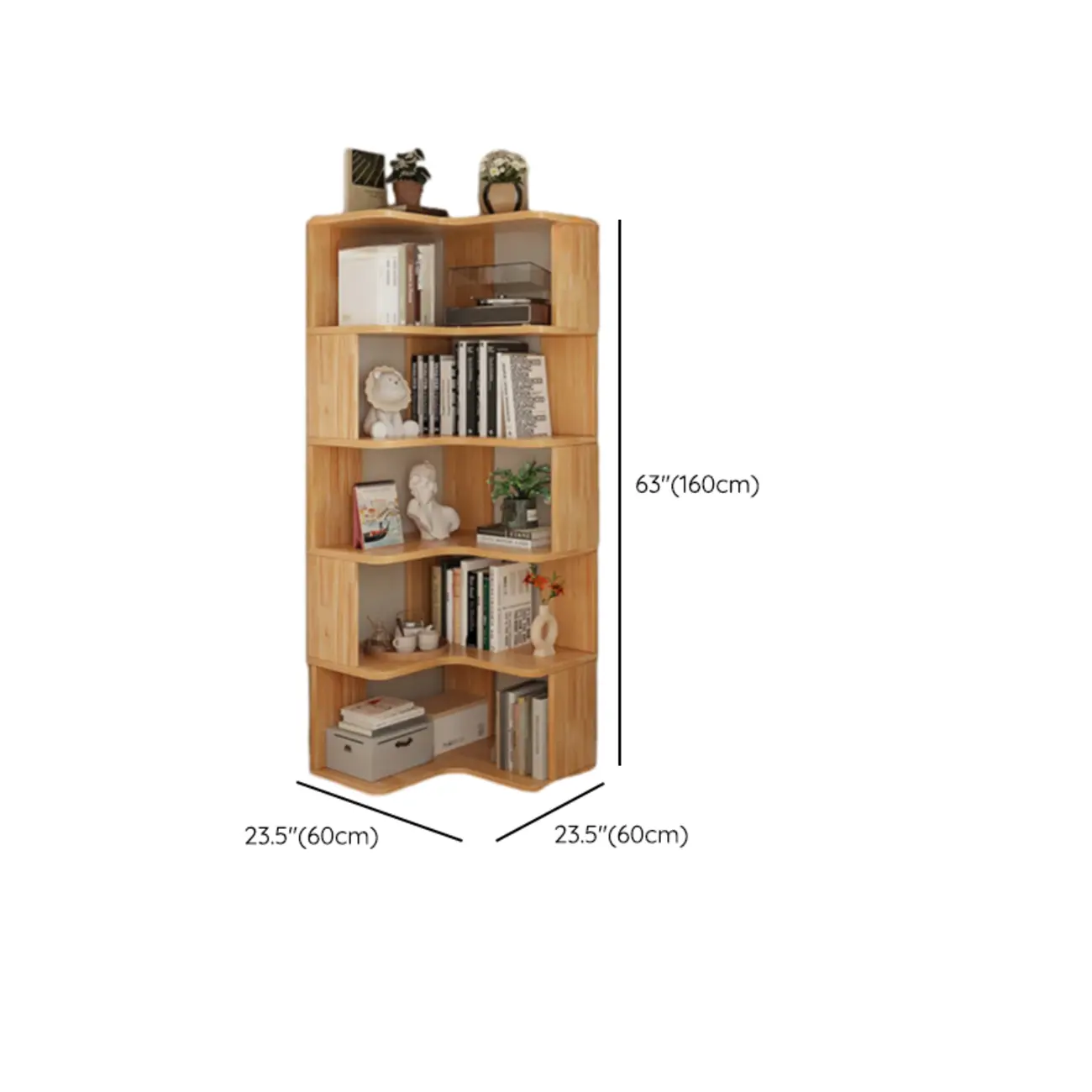Natural Finish L-Shaped Vertical Wood Open Back Bookcase Image - 16 | homeyfad