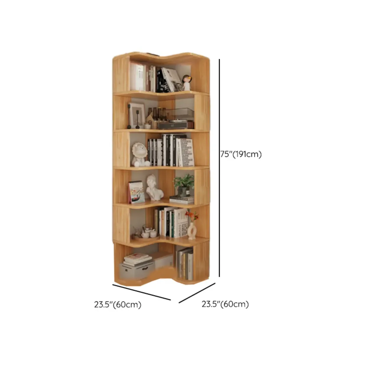 Natural Finish L-Shaped Vertical Wood Open Back Bookcase Image - 17