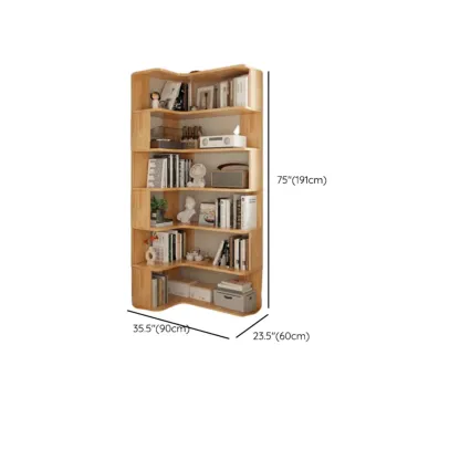 Natural Finish L-Shaped Vertical Wood Open Back Bookcase Image - 19