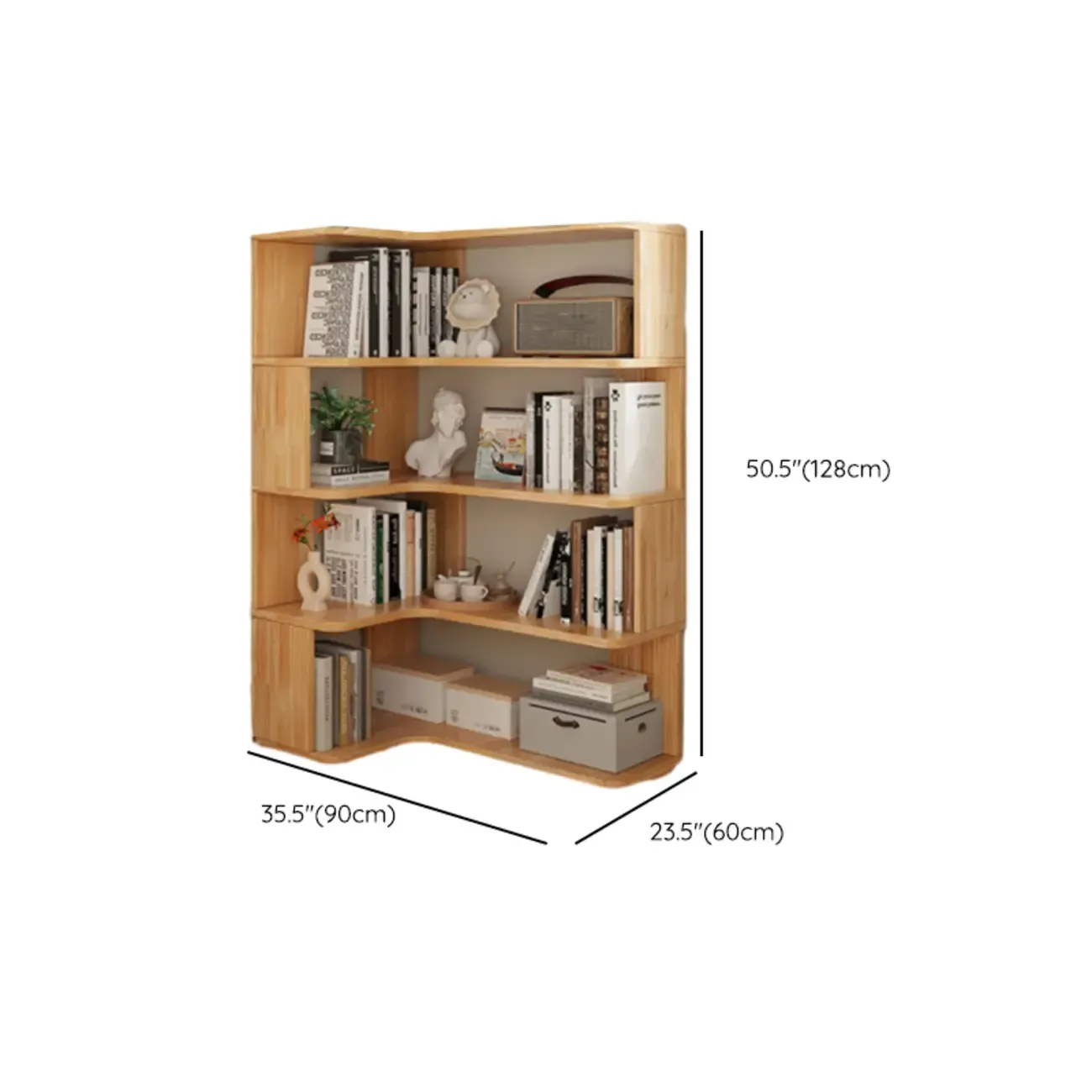 Natural Finish L-Shaped Vertical Wood Open Back Bookcase Image - 20