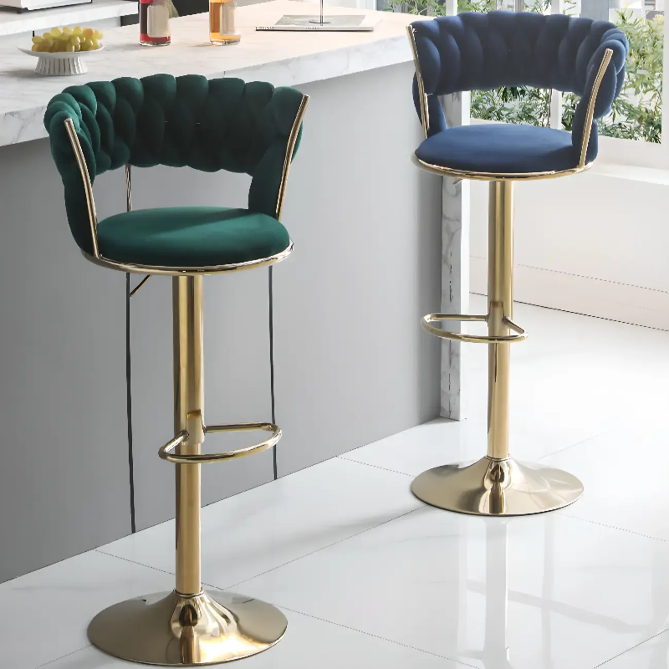 Glam Gold Metal Round Adjustable Bar Stools Image - 1