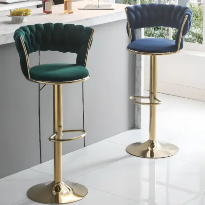 Glam Gold Metal Round Adjustable Bar Stools Image - 1