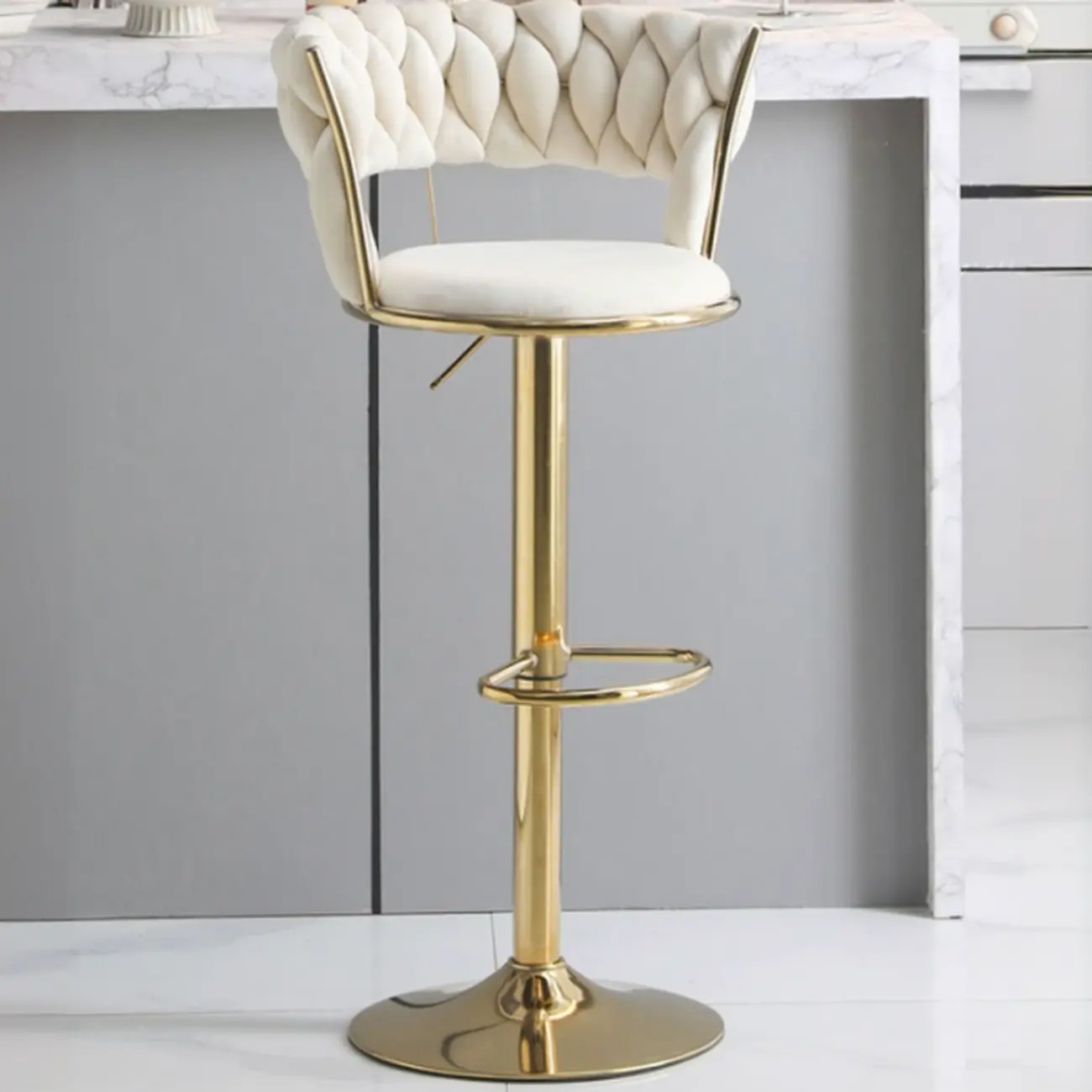 Glam Gold Metal Round Adjustable Bar Stools Image - 2 | homeyfad