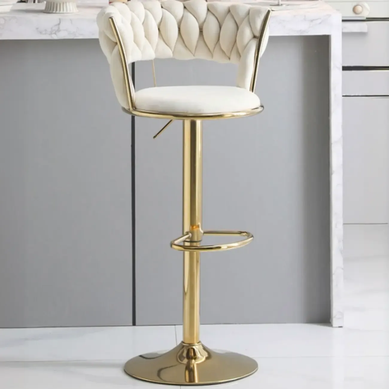 Glam Gold Metal Round Adjustable Bar Stools Image - 2