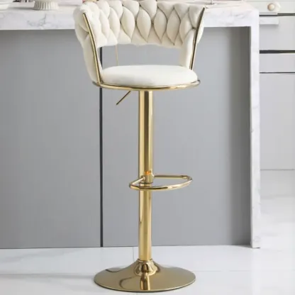 Glam Gold Metal Round Adjustable Bar Stools Image - 2